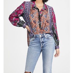 Xirena Kiera Patchwork Silk Cotton Blend Top Blouse